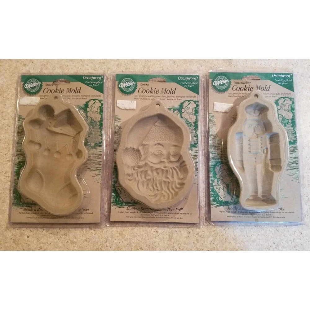 WILTON Christmas COOKIE MOLD lot (3 pieces) OVENPROOF Santa Nutcracker Stocking